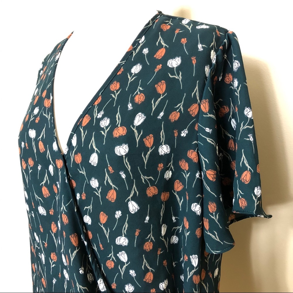 SIENNA SKY Green Rose Print Faux Wrap Top - Size M